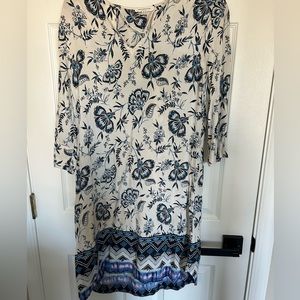 BEACH LUNCH LOUNGE DRESS BLUE WHITE PRINT SIZE S